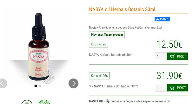 NASYA oil Herbals Botanic 30ml info www.herbals.lv